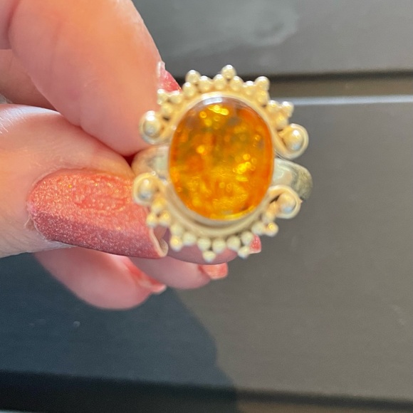 925 Amber sterling silver ring size 9 - Picture 2 of 3